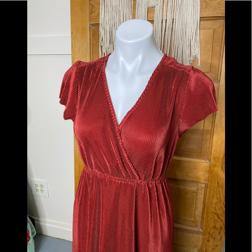 NWT Baltic Born Athena Burnt Orange V-Neck Empire Waist Pleated Stretch Maxi - Picture 7 of 15